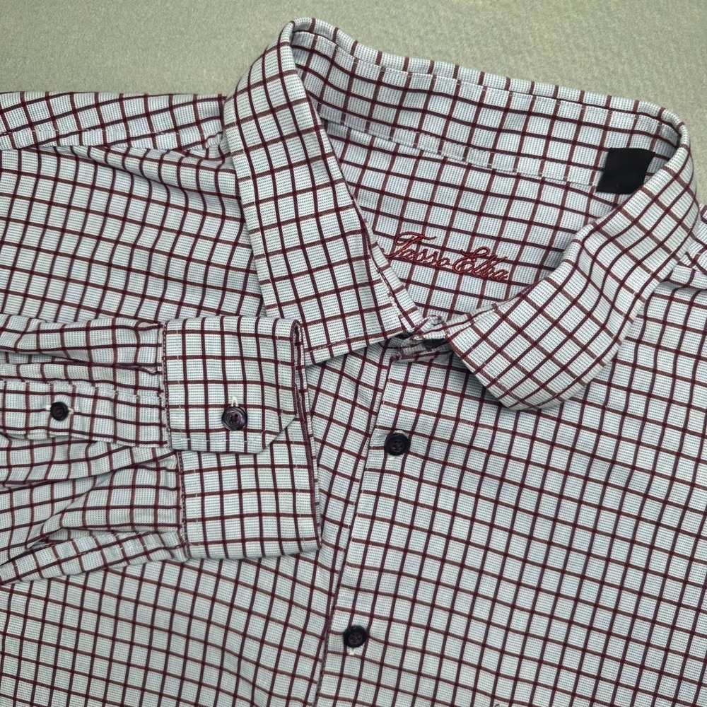 Tasso Elba Button Down Shirt Mens XXL White Burgundy Grid Cotton Long Sleeve
